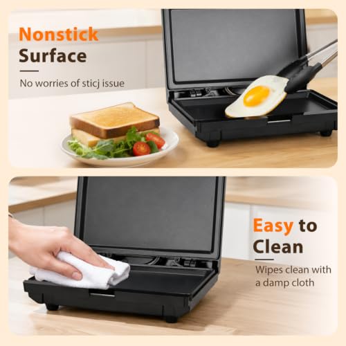 Aigostar Sandwich Maker Flat & Tostadora de Pan - 750W Grilled Cheese Maker