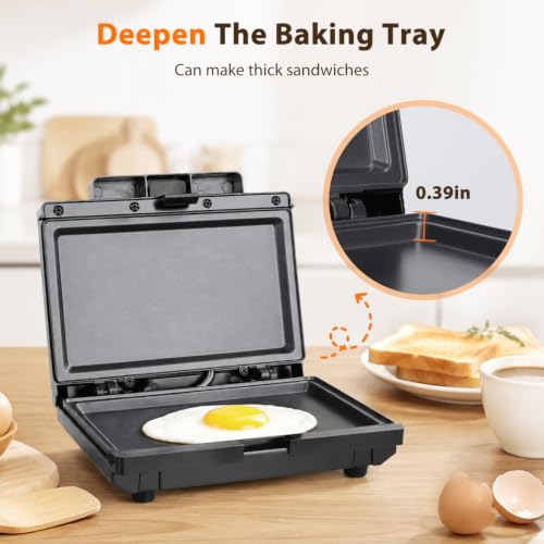 Aigostar Sandwich Maker Flat & Tostadora de Pan - 750W Grilled Cheese Maker