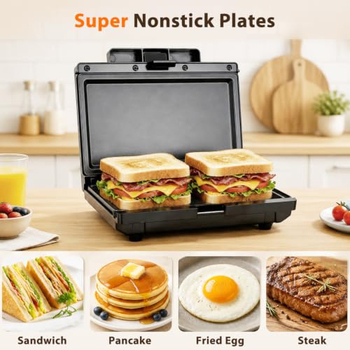Aigostar Sandwich Maker Flat & Tostadora de Pan - 750W Grilled Cheese Maker