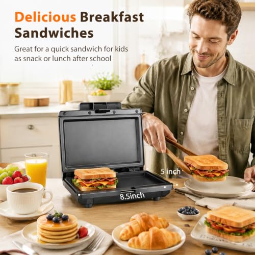 Aigostar Sandwich Maker Flat & Tostadora de Pan - 750W Grilled Cheese Maker