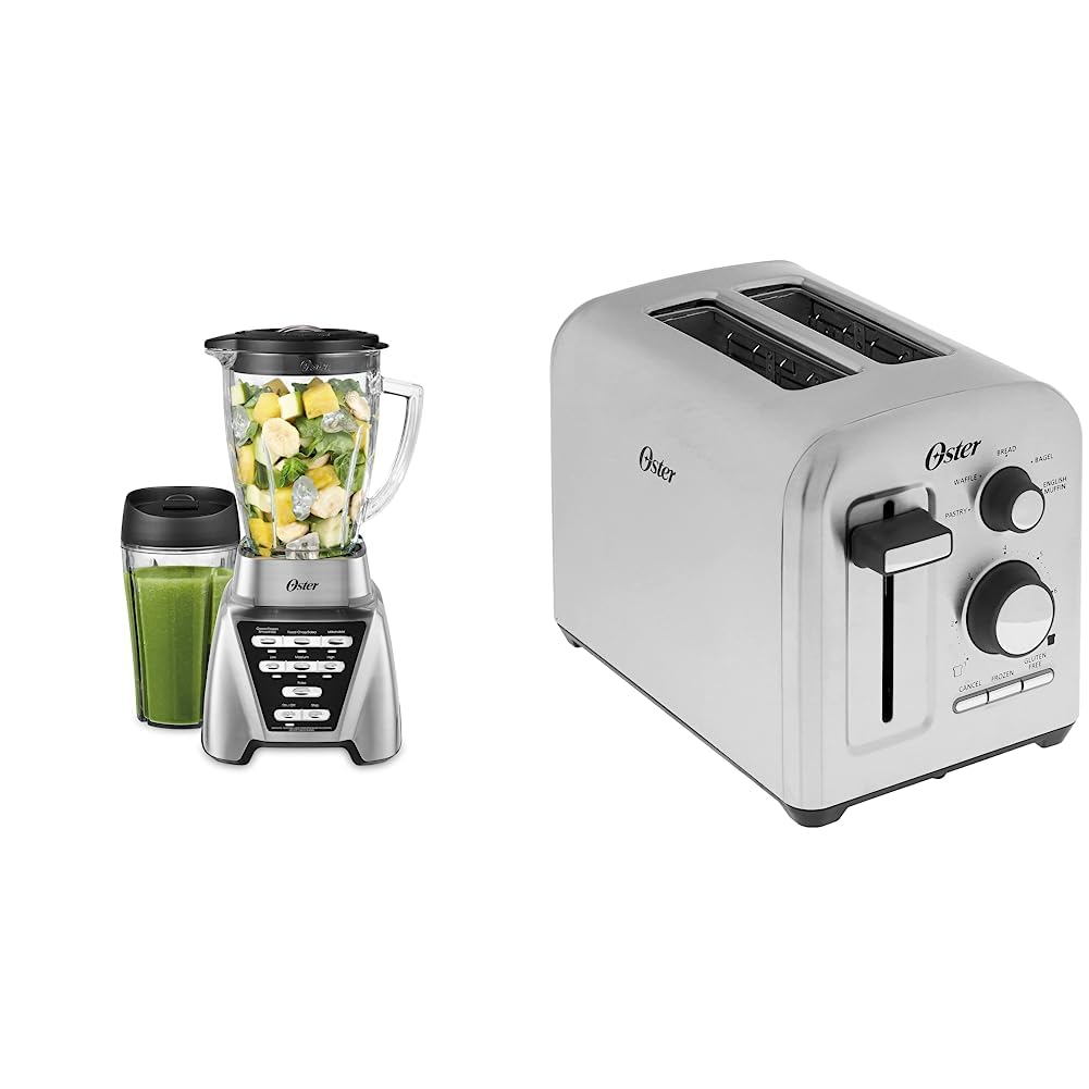 Oster Blender | Pro 1200 with Glass Jar, 24-Ounce Smoothie Cup, Brushed Nickel