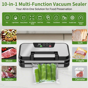 95kPa Vacuum Sealer Machine, Dual Pump, Vacuum & Inflate, Double Heat Seal