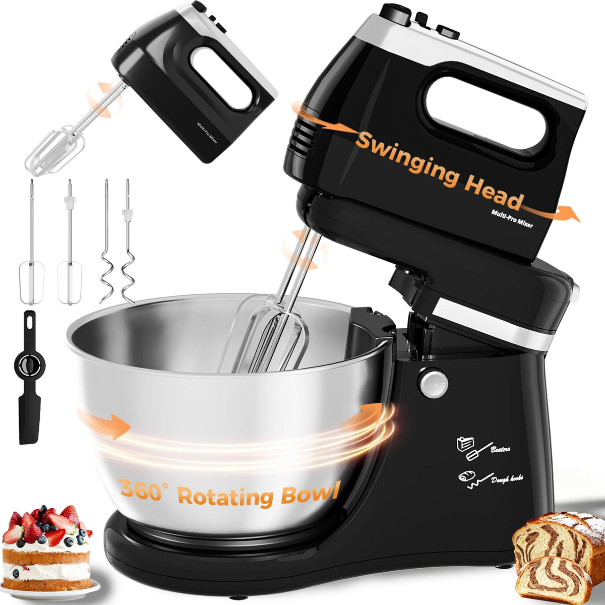 2-in-1 5-Speed Stand Mixer with Auto-Rotating Bowl