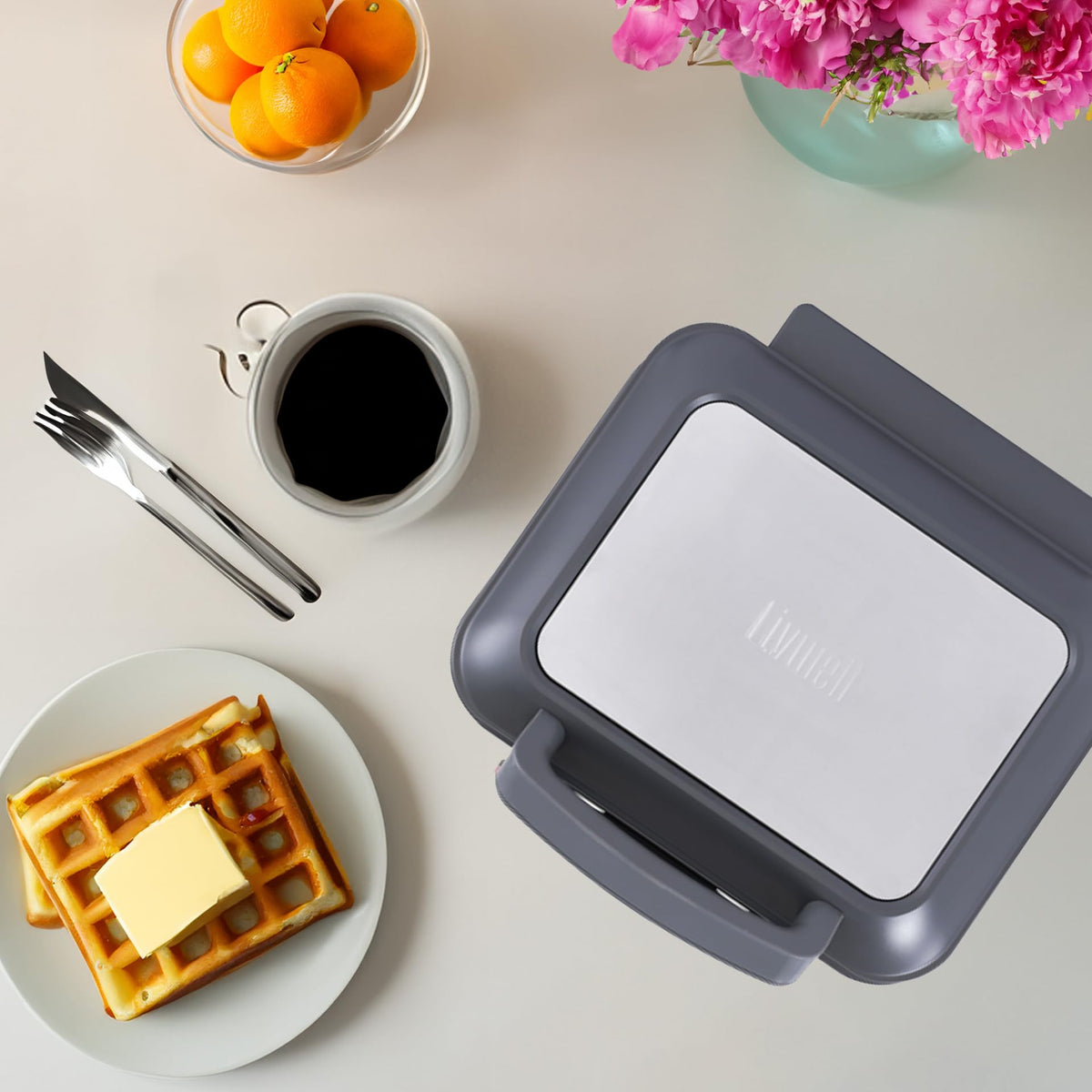 LIVWELL Smart Touch Belgian Waffle Maker LED Touch Screen, PFOA & PFAS-Free
