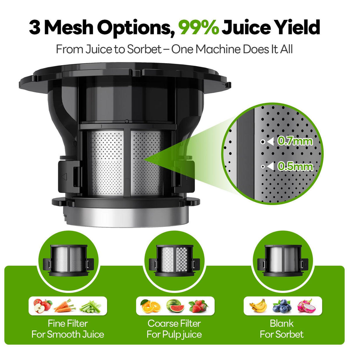 ECOSELF Juicer Machines, With Recipe Cold Press Juicer 6.0" Feed Chute