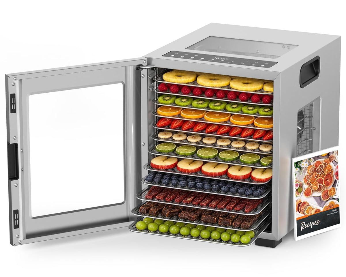 HOPERAN Food Dehydrator with 10 Presets, Stainless Steel, 840W