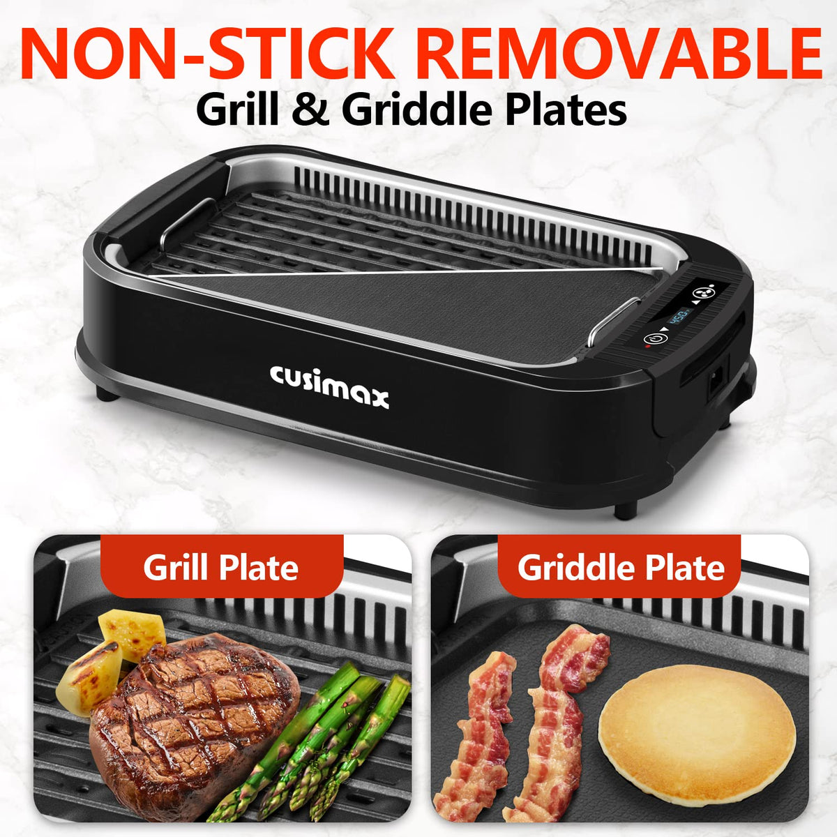 CUSIMAX Smokeless Grill Indoor, Electric Grill Griddle Korean BBQ 1500W