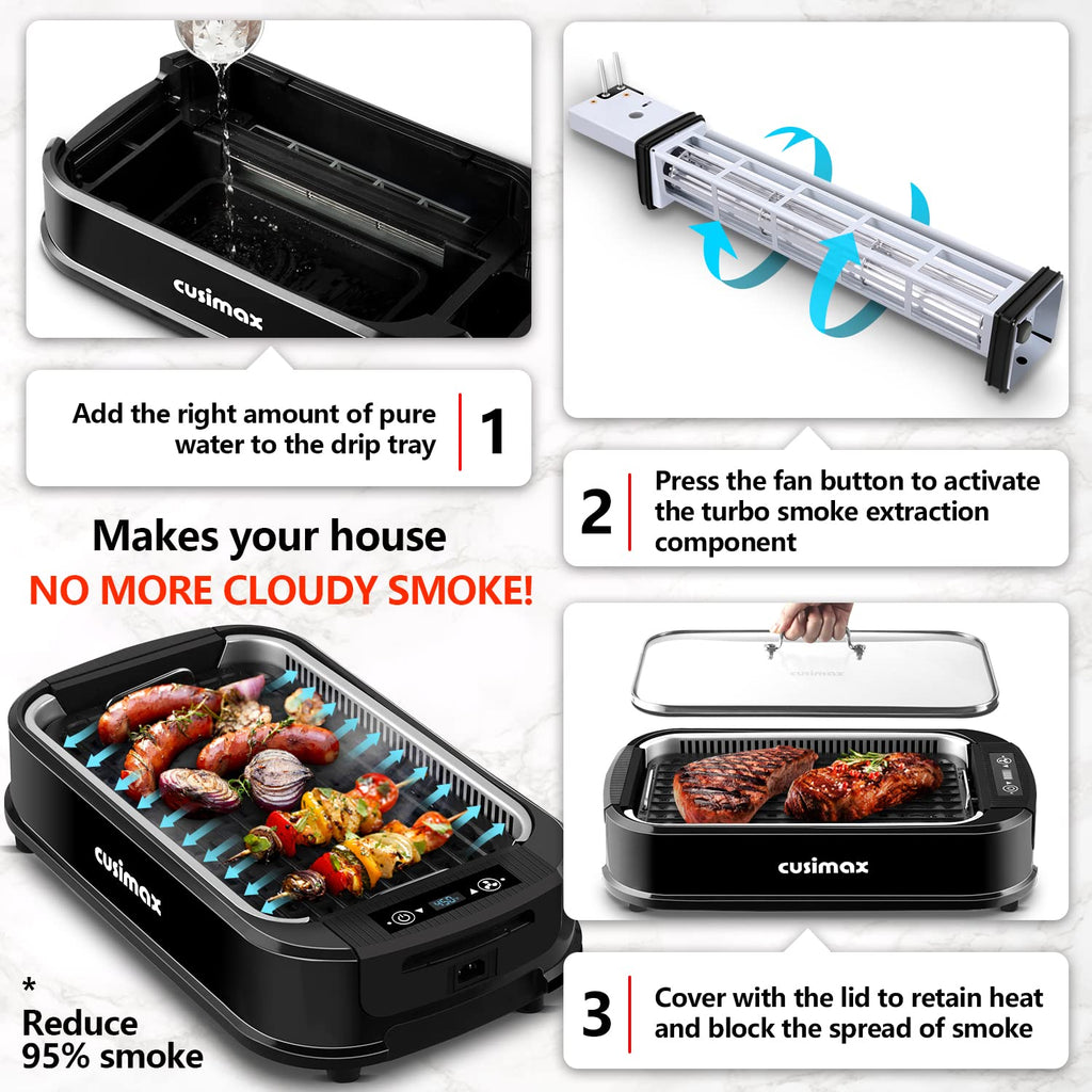 CUSIMAX Smokeless Grill Indoor, Electric Grill Griddle Korean BBQ 1500W