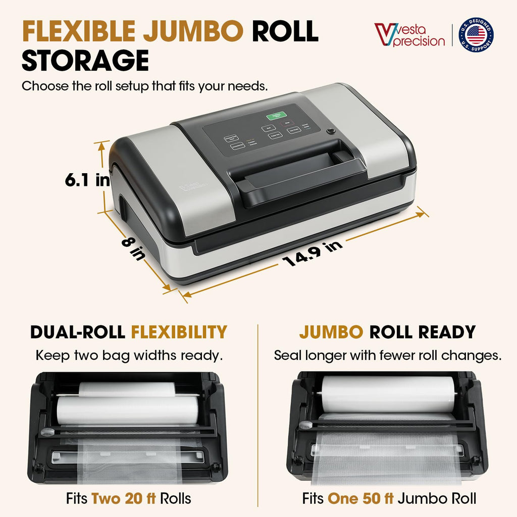 Vesta Precision 12" Vacuum Sealer for Food & Liquids, 1x50' or 2x20' Rolls
