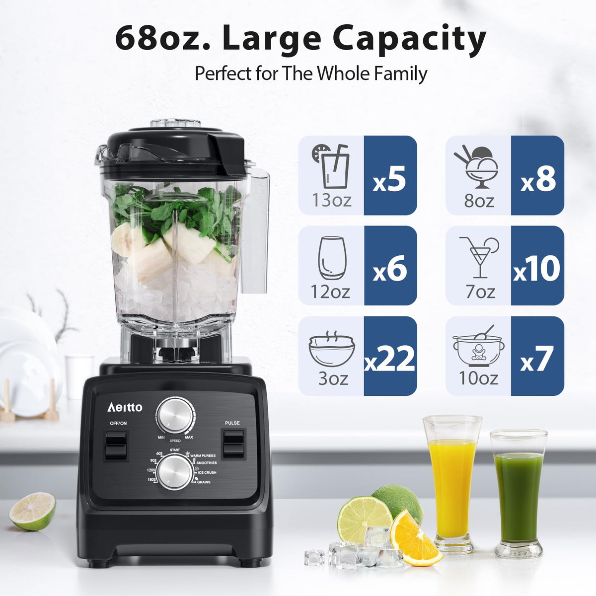 Aeitto Blender & Grinder Combo, BPA-Free Countertop Professional Blender