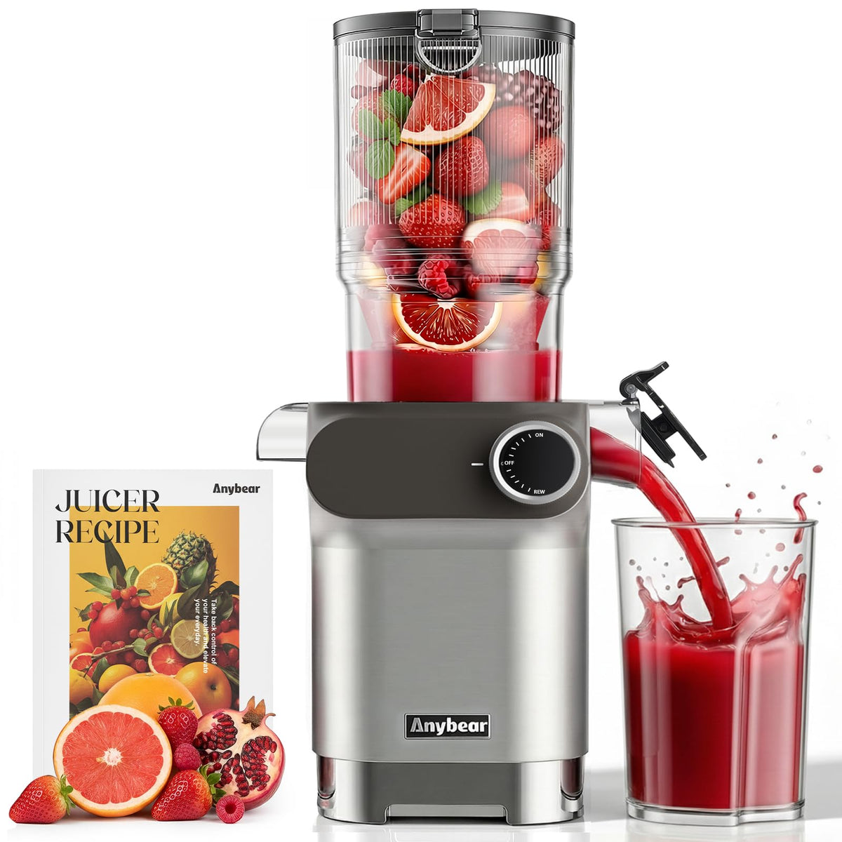 Anybear 200W Cold Press Juicer, 4.3" Whole Fruit Chute, Upgraded Auger