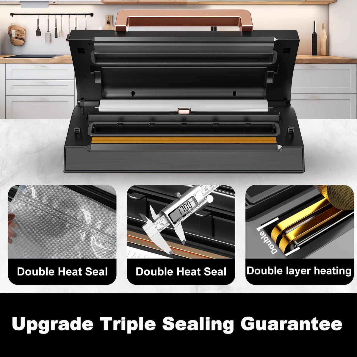Automatic Vacuum Sealer with Double Heat Seal & Built-In Cutter