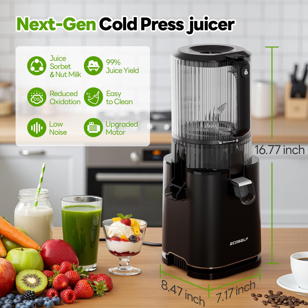ECOSELF Juicer Machines, With Recipe Cold Press Juicer 6.0" Feed Chute