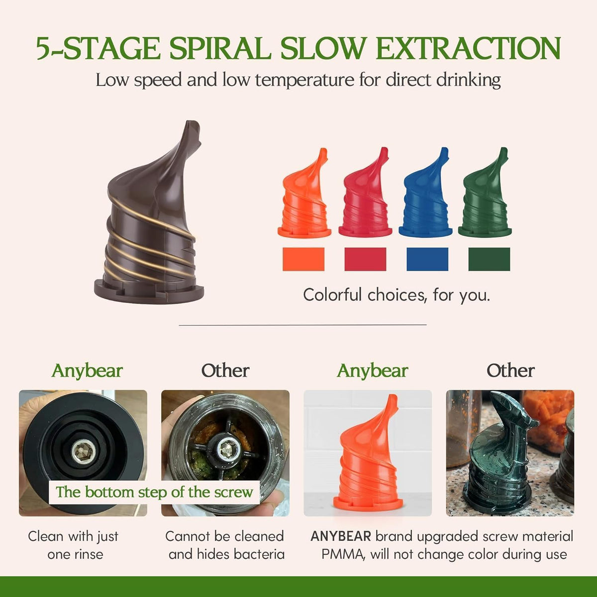 Anybear 200W Cold Press Juicer, 4.3" Whole Fruit Chute, Upgraded Auger