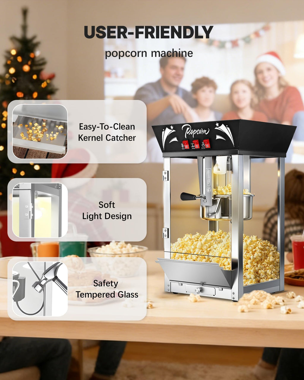 ELOMBR Popcorn Machine,Table Top Popcorn Maker Machine