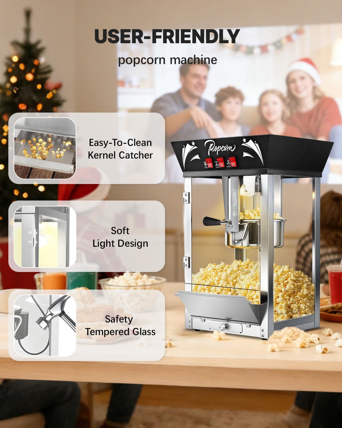 ELOMBR Popcorn Machine,Table Top Popcorn Maker Machine