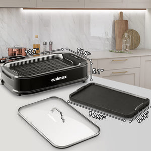 CUSIMAX Smokeless Grill Indoor, Electric Grill Griddle Korean BBQ 1500W