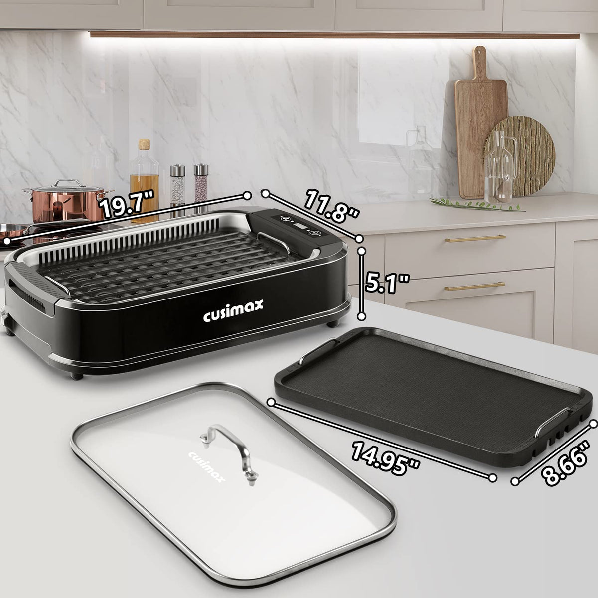 CUSIMAX Smokeless Grill Indoor, Electric Grill Griddle Korean BBQ 1500W