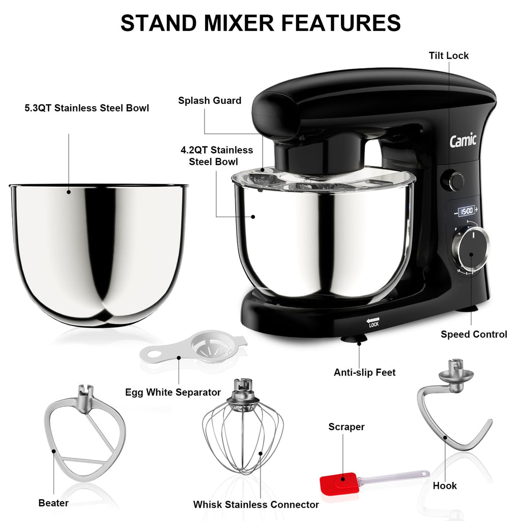 10-Speed Stand Mixer with 4.2 & 5.3 Qt Bowls