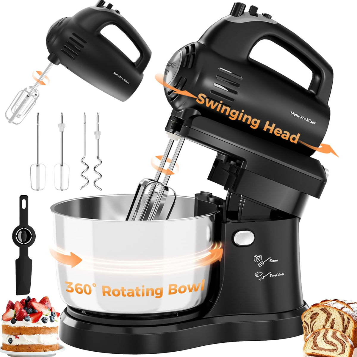 2-in-1 5-Speed Stand Mixer with Auto-Rotating Bowl