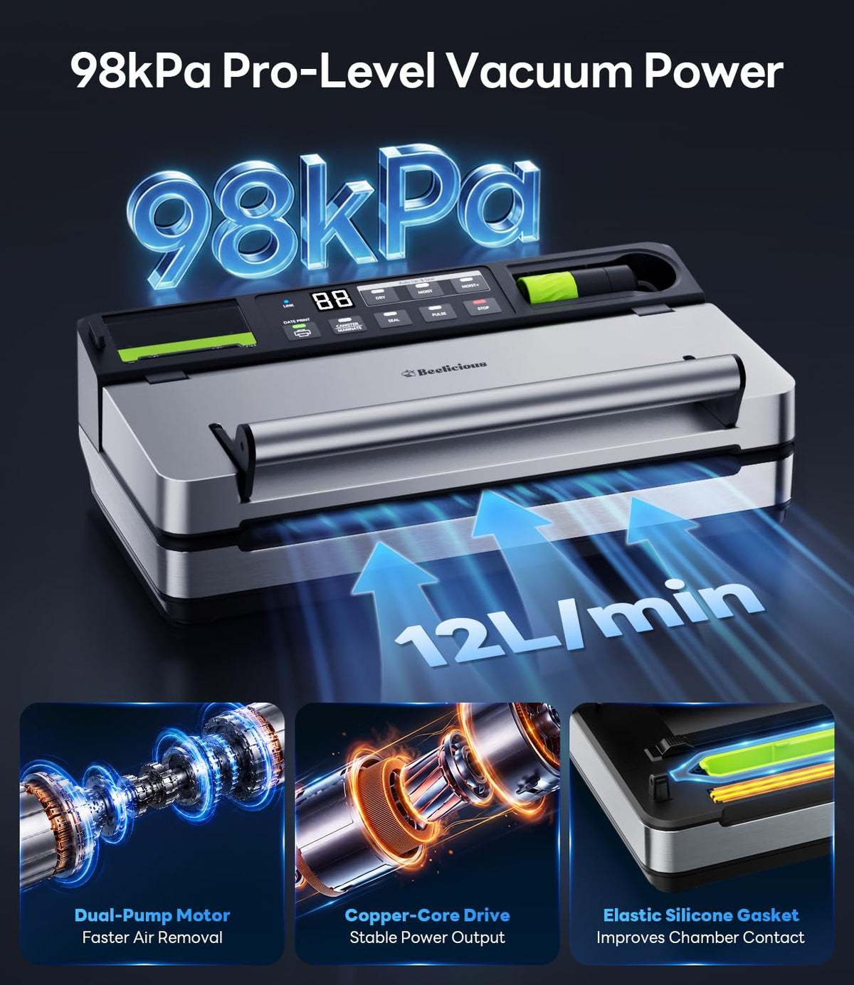 98kPa Smart Vacuum Sealer with FreshTrack Label Printing