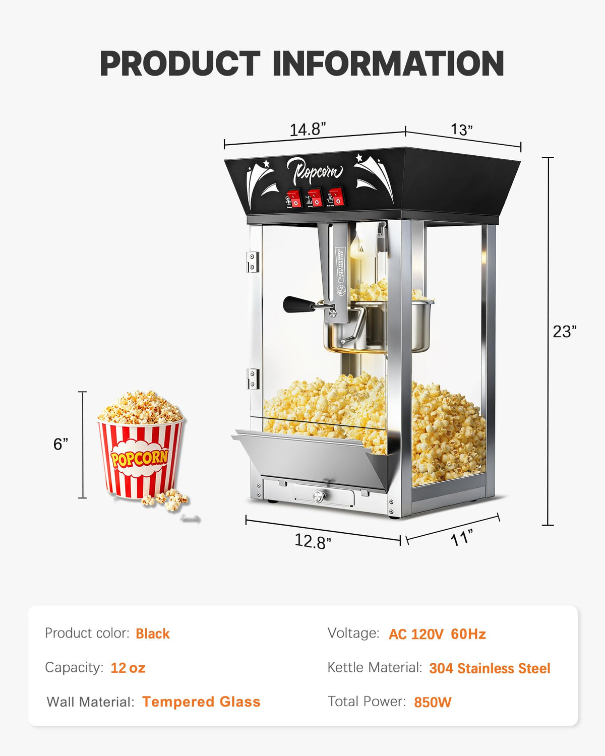 ELOMBR Popcorn Machine,Table Top Popcorn Maker Machine