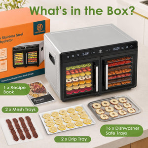 HOPERAN Dual Zone Food Dehydrator, Stainless Steel Trays, Keep Warm Mode