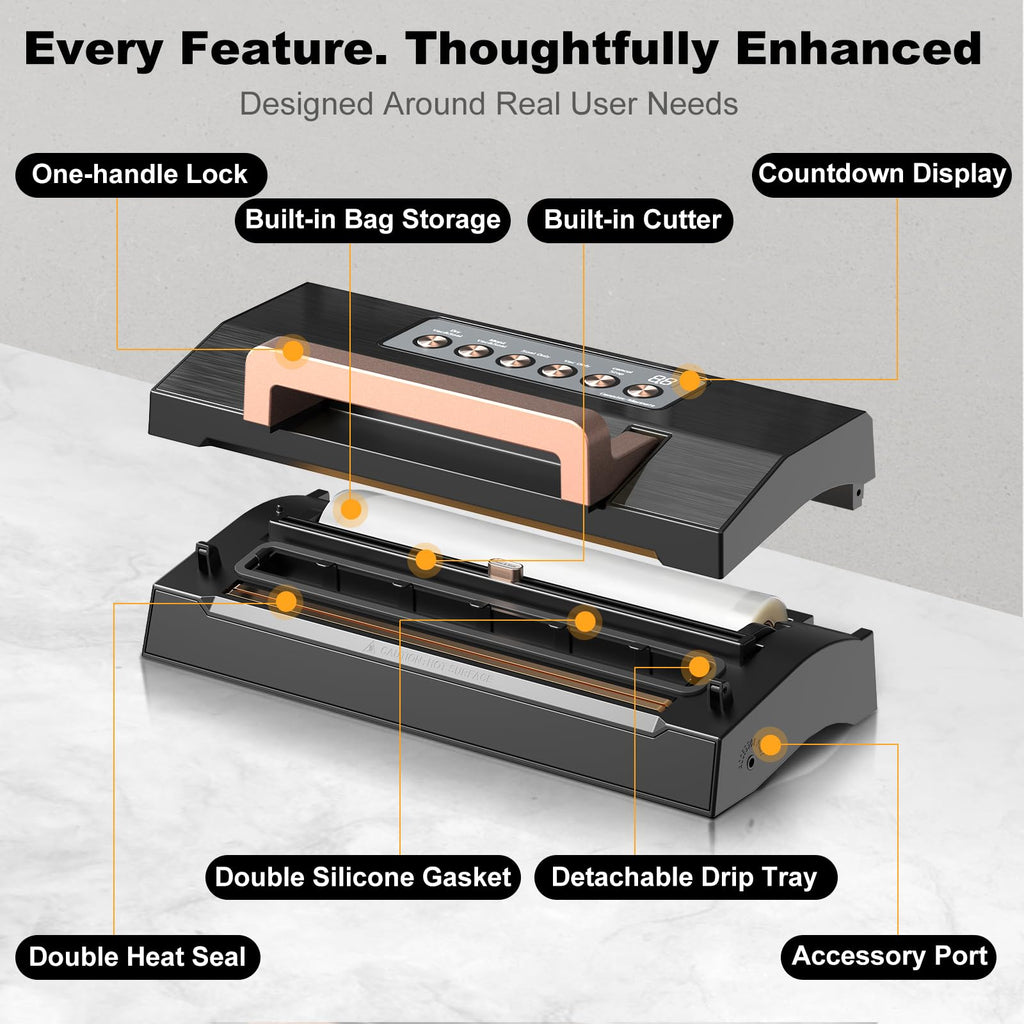 Automatic Vacuum Sealer with Double Heat Seal & Built-In Cutter