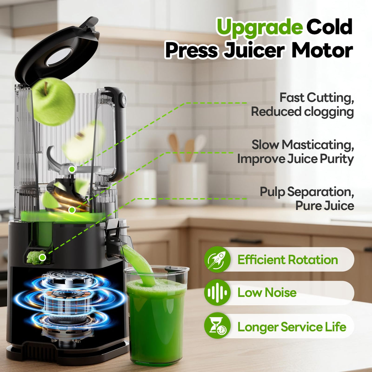 ECOSELF Juicer Machines, With Recipe Cold Press Juicer 6.0" Feed Chute