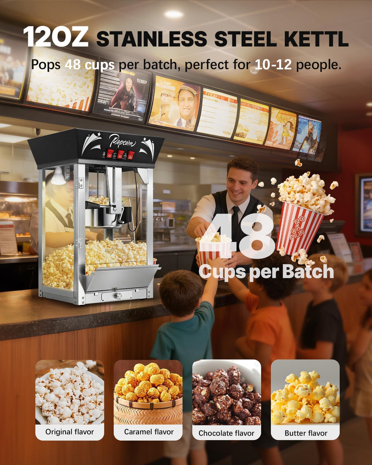 ELOMBR Popcorn Machine,Table Top Popcorn Maker Machine