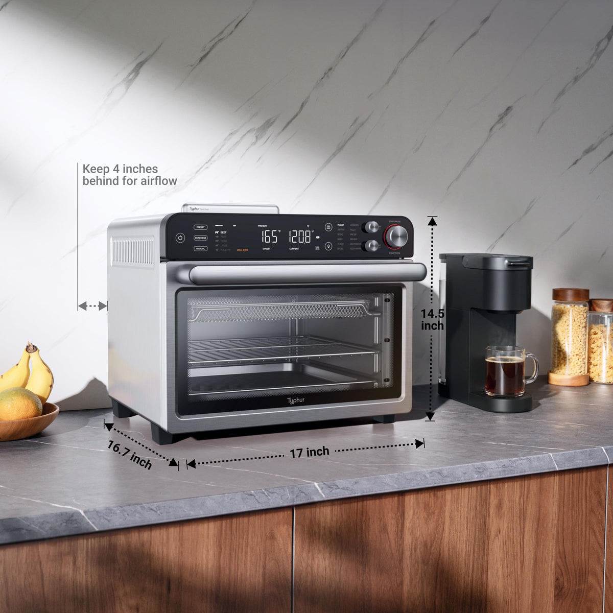 27 Qt 12-in-1 Air Fryer Toaster Oven with Meat Thermometer