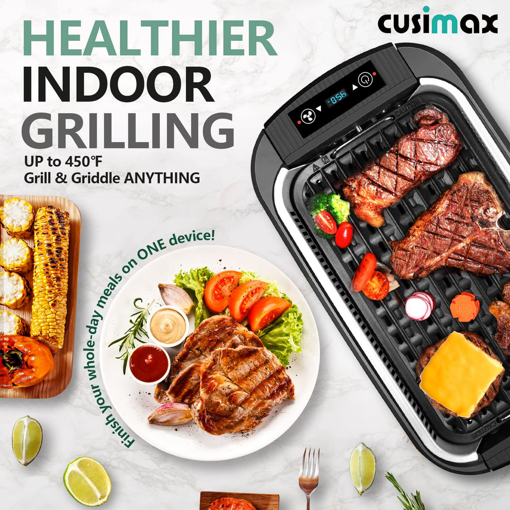CUSIMAX Smokeless Grill Indoor, Electric Grill Griddle Korean BBQ 1500W