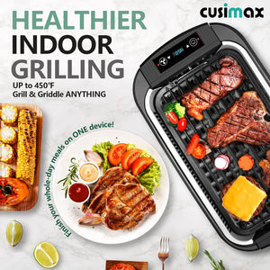 CUSIMAX Smokeless Grill Indoor, Electric Grill Griddle Korean BBQ 1500W