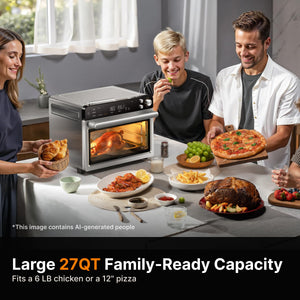 27 Qt 12-in-1 Air Fryer Toaster Oven with Meat Thermometer