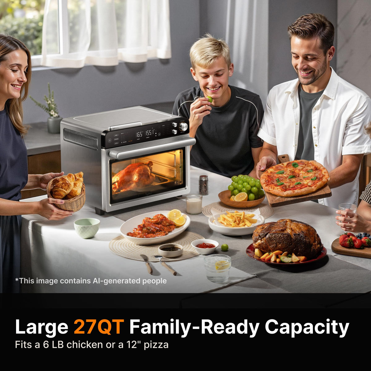 27 Qt 12-in-1 Air Fryer Toaster Oven with Meat Thermometer