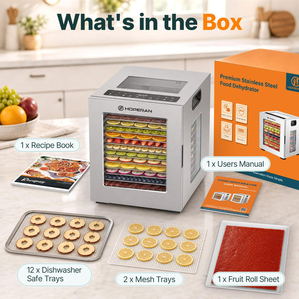 HOPERAN Food Dehydrator with 10 Presets, Stainless Steel, 840W
