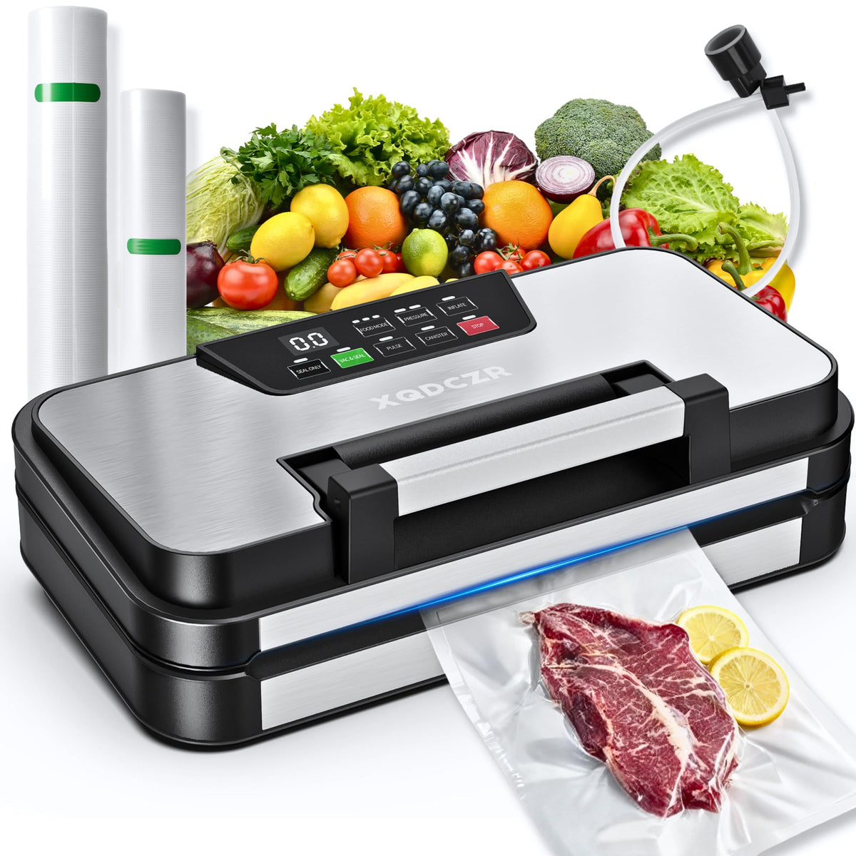 95kPa Vacuum Sealer Machine, Dual Pump, Vacuum & Inflate, Double Heat Seal
