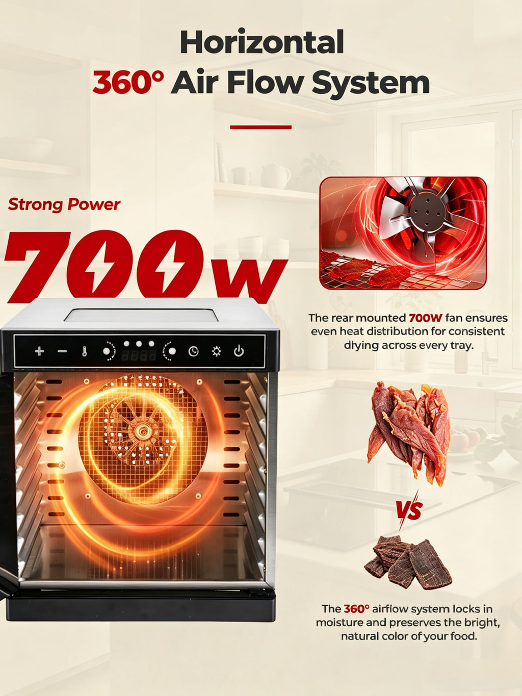 800W Stainless Steel Food Dehydrator with 24H Timer