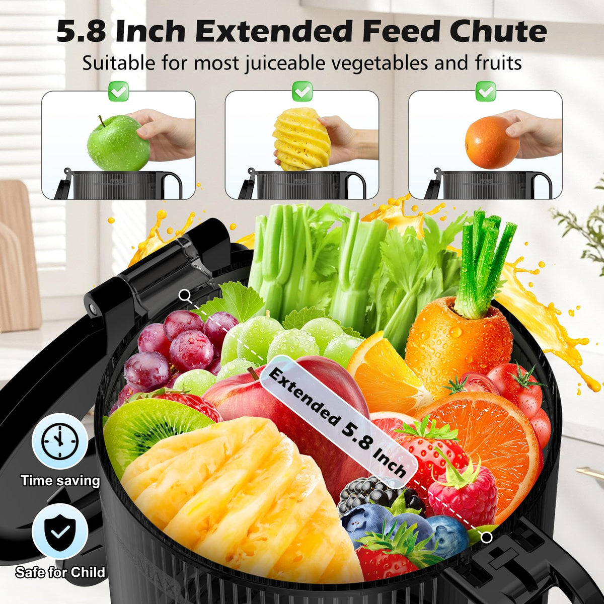 400W Cold Press Juicer with 5.8" Large Chute