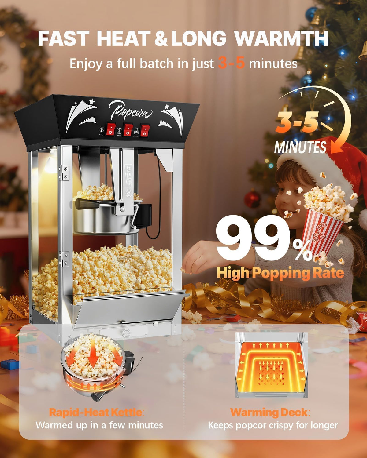 ELOMBR Popcorn Machine,Table Top Popcorn Maker Machine