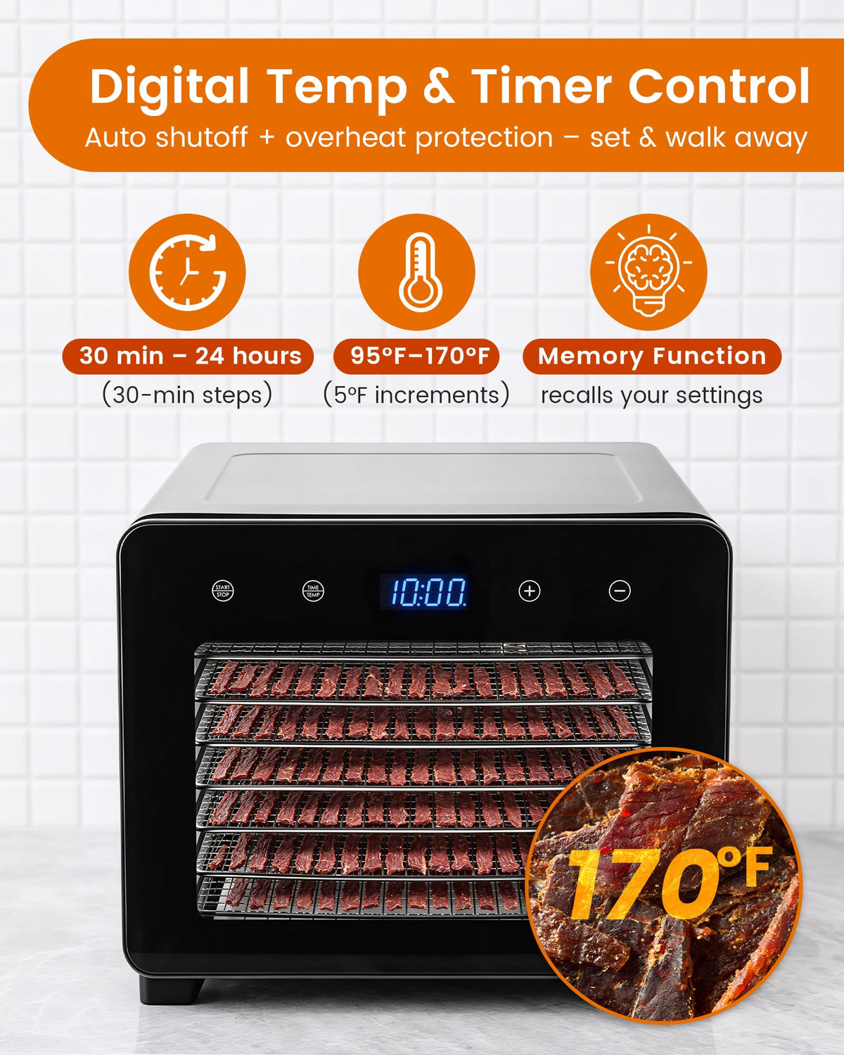 8-Tray Stainless Steel Food Dehydrator with Digital Temperature Control
