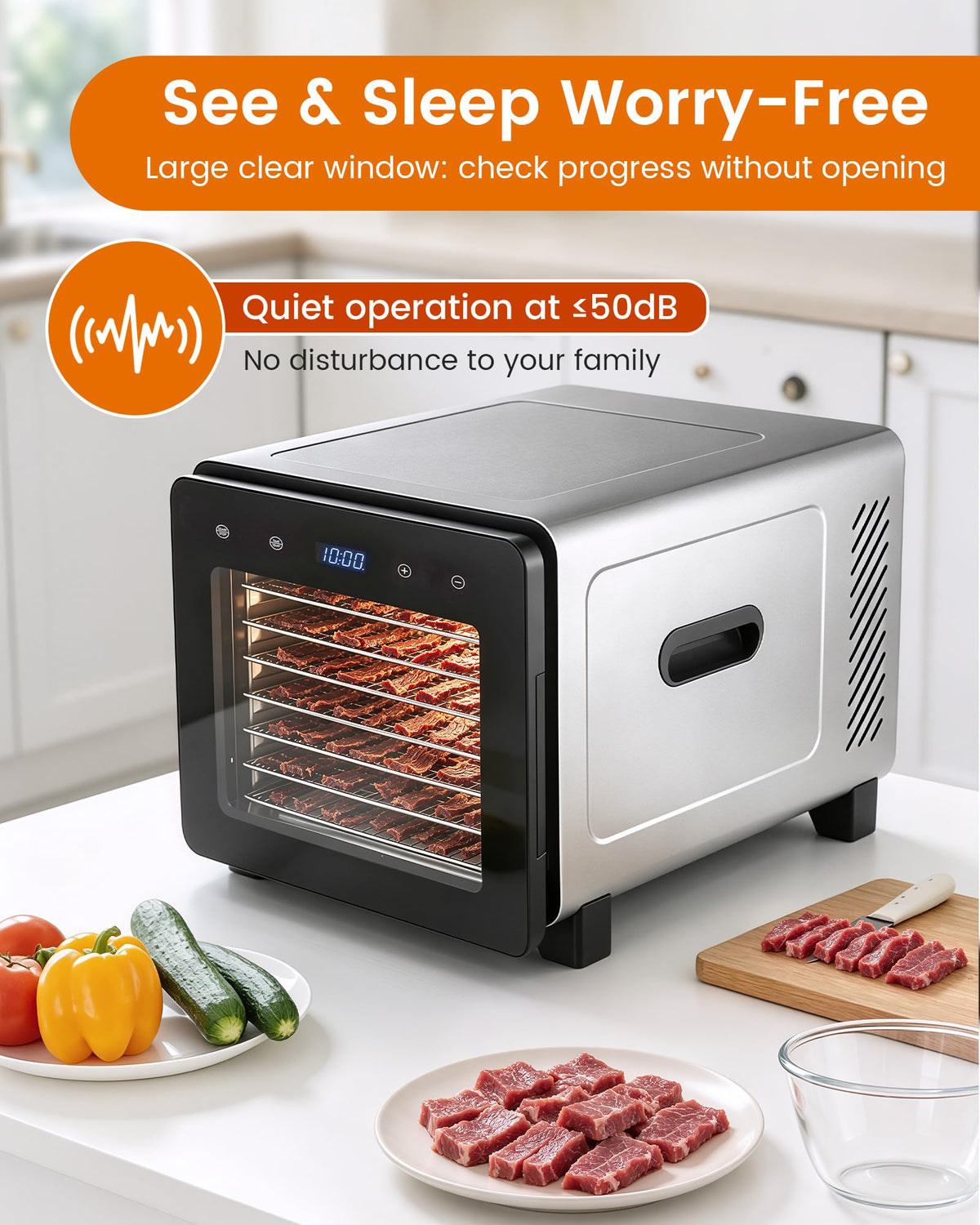 8-Tray Stainless Steel Food Dehydrator with Digital Temperature Control