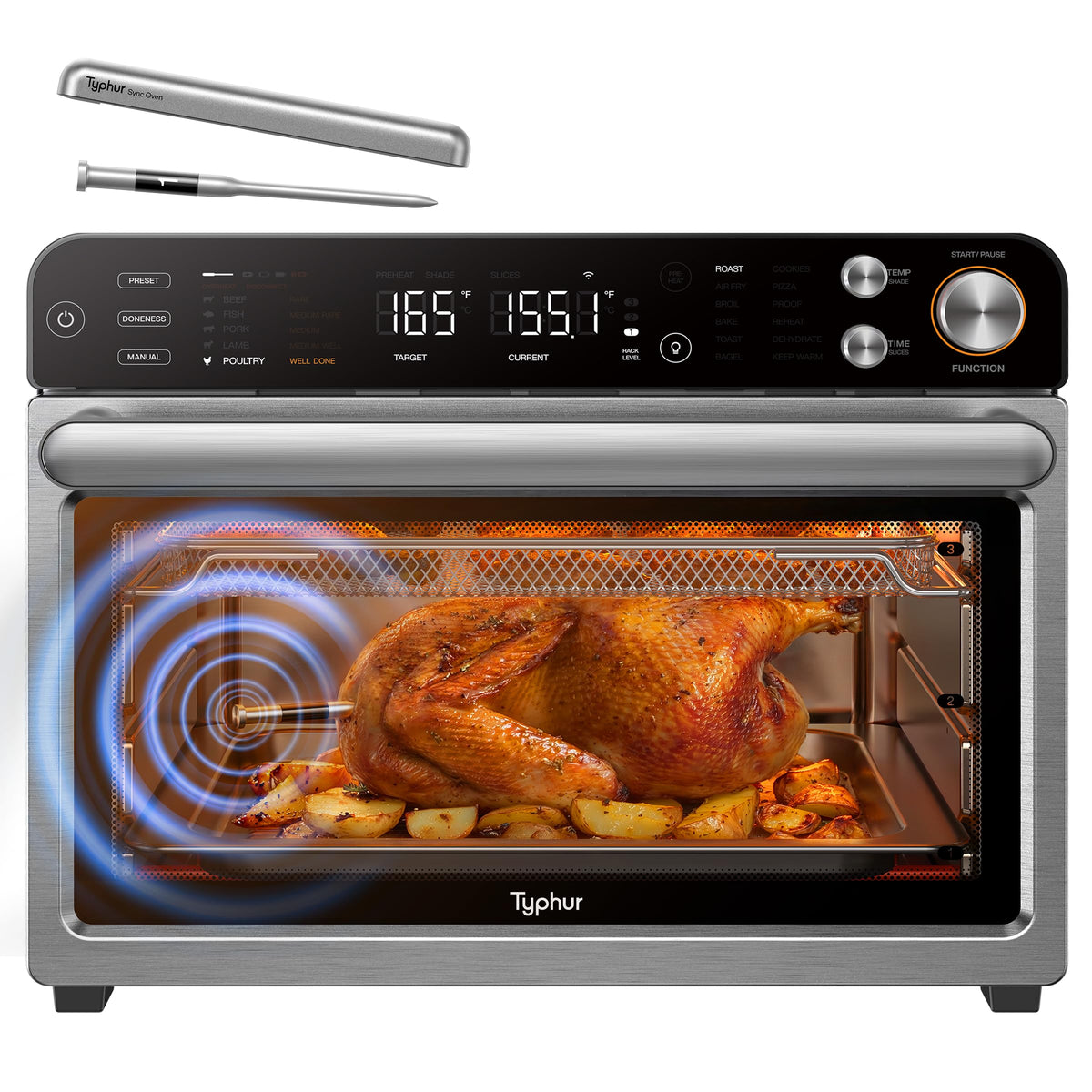 27 Qt 12-in-1 Air Fryer Toaster Oven with Meat Thermometer