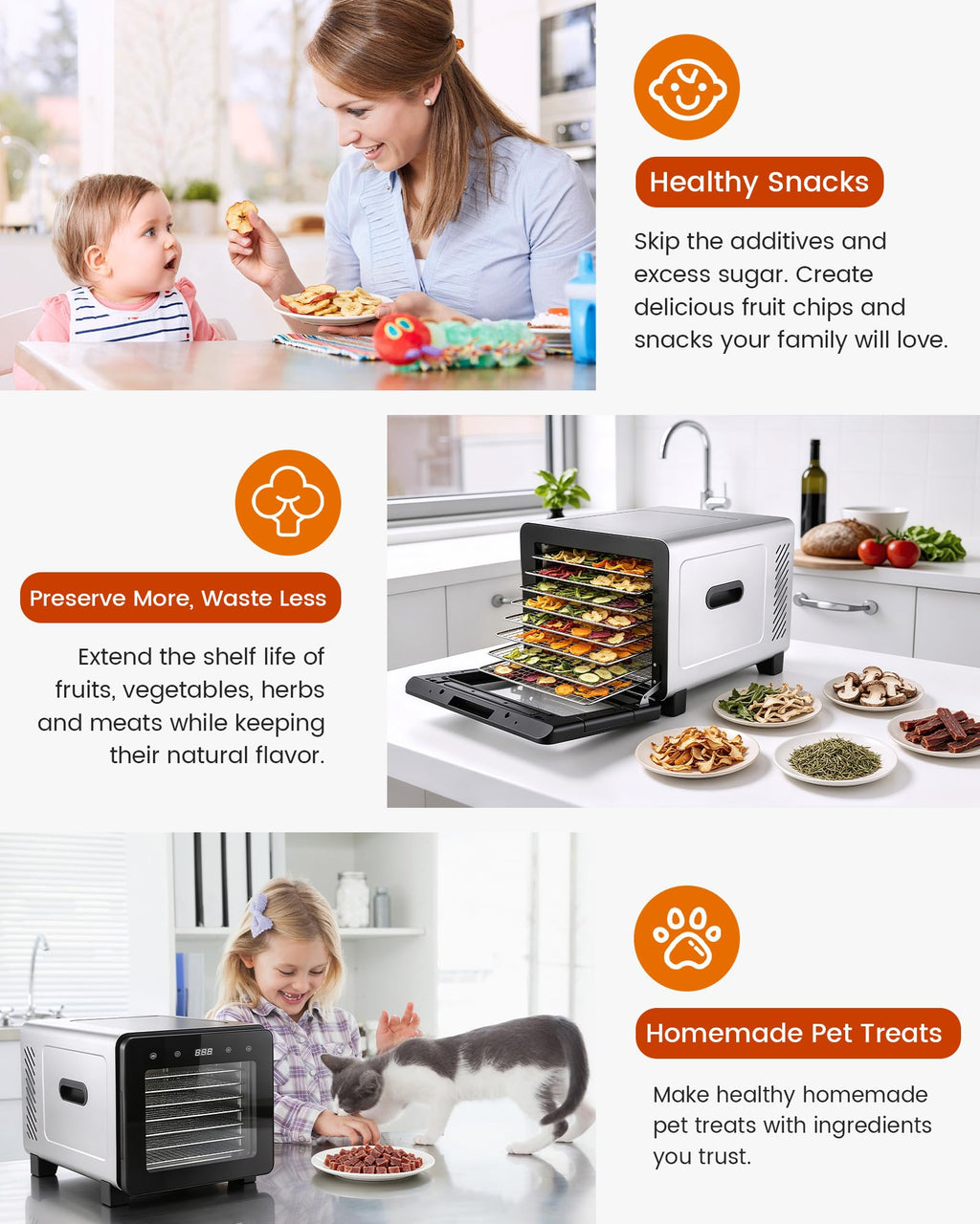 8-Tray Stainless Steel Food Dehydrator with Digital Temperature Control