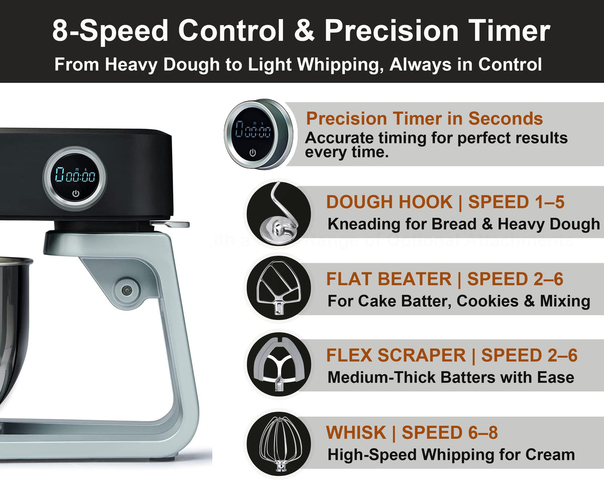 5.3 Qt All-Metal 8-Speed Stand Mixer with Timer