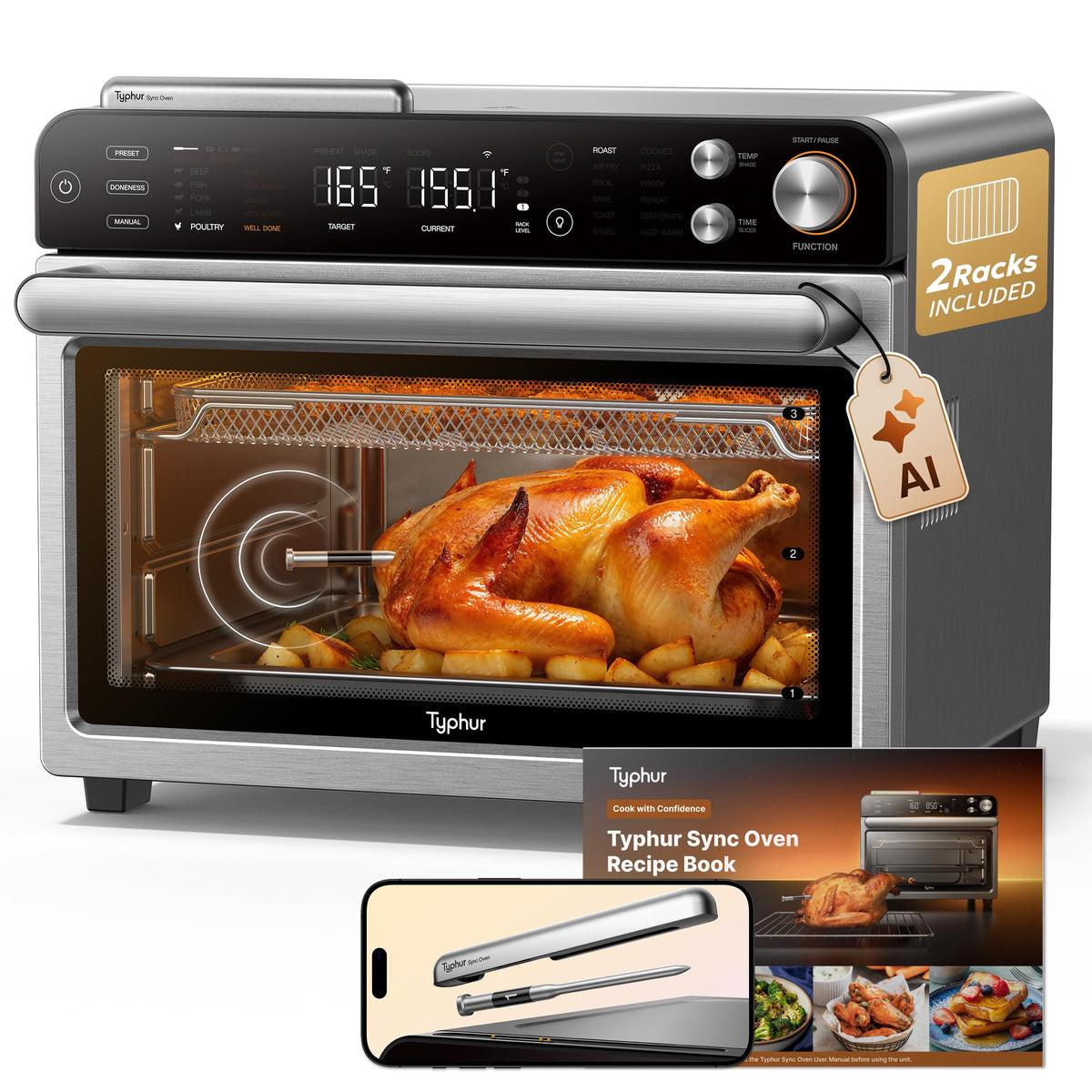 27 Qt 12-in-1 Air Fryer Toaster Oven with Meat Thermometer